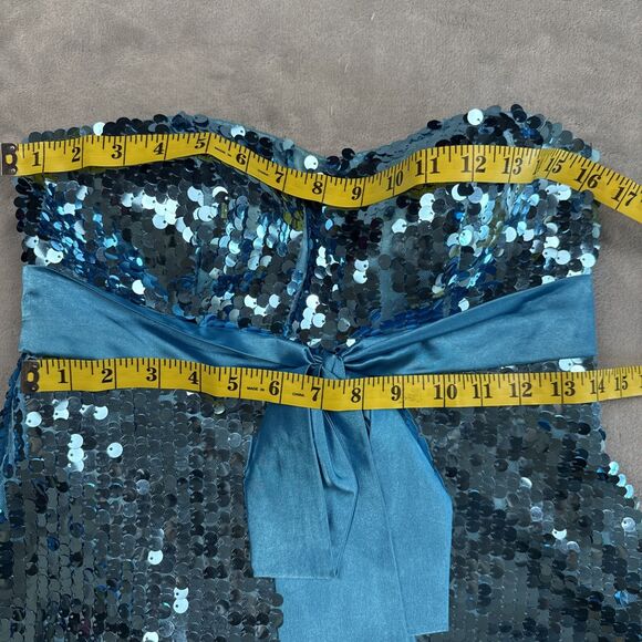 Scala Sequin Dress Blue Strapless Prom Formal Cocktail Fully Sequinned Size 6 - Picture 4 of 11